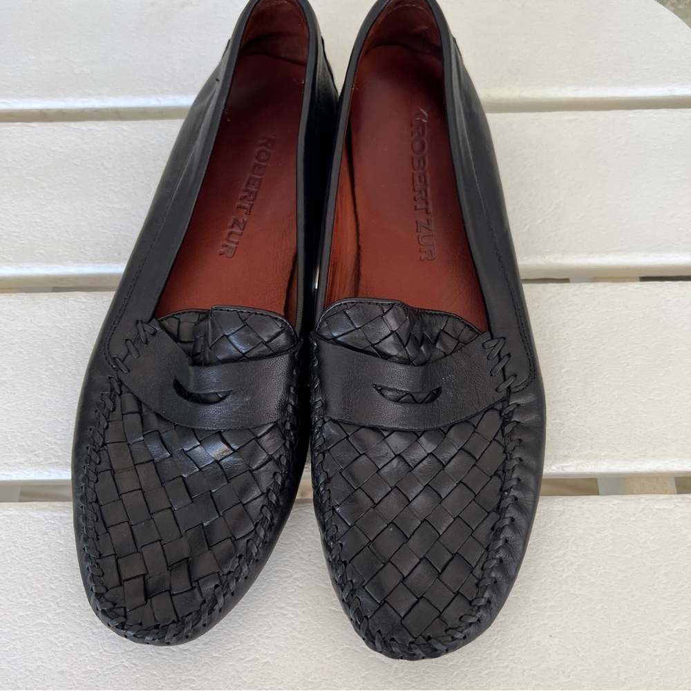 Robert Zur Petra black true glove leather woven penny loafers black soft 9.5